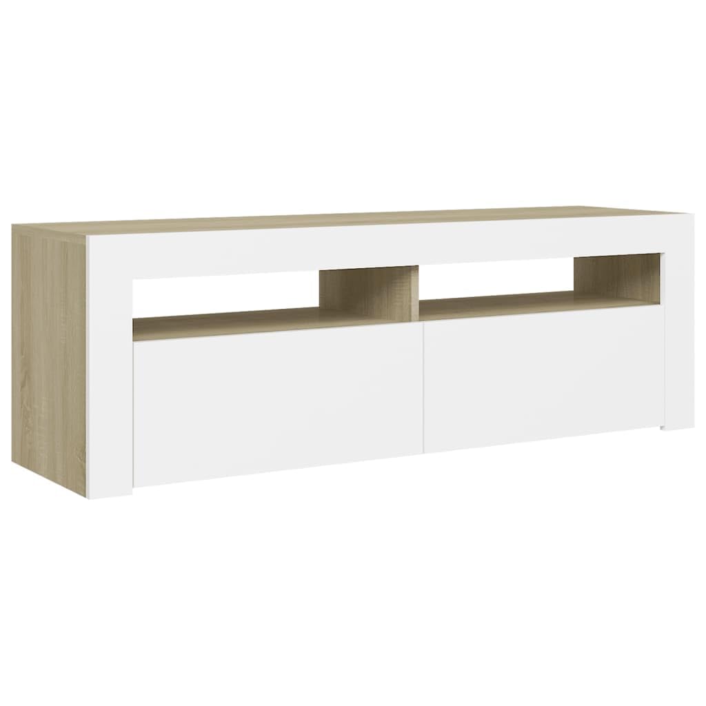 vidaXL TV Cabinet with LED Lights White and Sonoma Oak 47.2&quot;x13.8&quot;x15.7&quot;