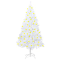 vidaXL White Artificial Pre-lit Christmas Tree - 59.1" Height, 150 LEDs, Realistic Extra Thick Branches, Sturdy Metal Stand