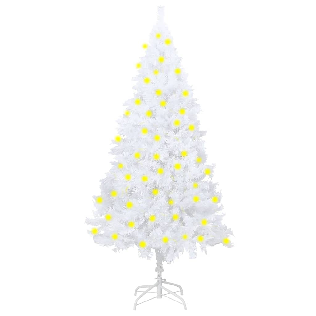 vidaXL White Artificial Pre-lit Christmas Tree - 59.1&quot; Height, 150 LEDs, Realistic Extra Thick Branches, Sturdy Metal Stand