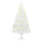 vidaXL White Artificial Pre-lit Christmas Tree - 59.1" Height, 150 LEDs, Realistic Extra Thick Branches, Sturdy Metal Stand