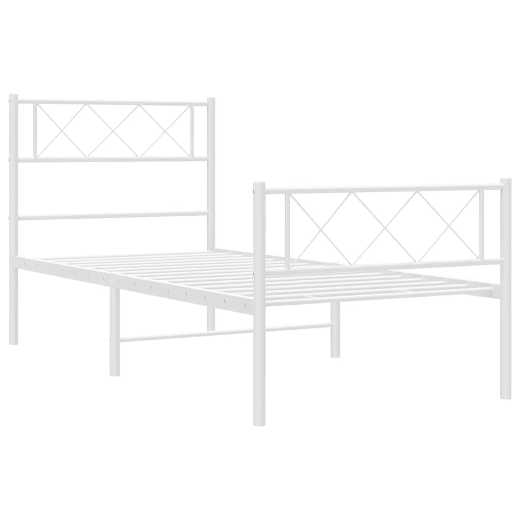 vidaXL 12'' Metal Twin XL Bed Frames with Headboard and Footboard, Platform Bed Frame with Strong Metal Slats Support, Under Bed Storage, Noise Free, White, Without Mattress