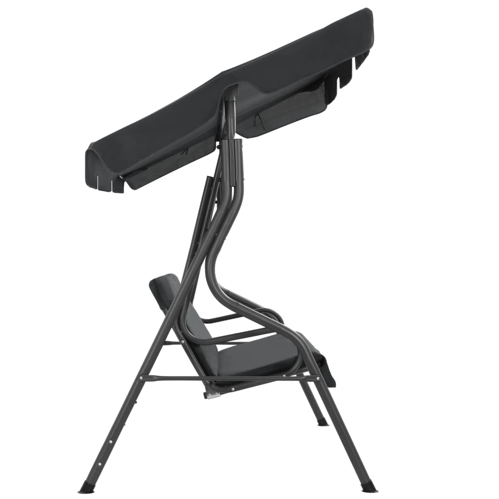 vidaXL Anthracite Garden Swing Bench with Canopy - Durable Powder-Coated Steel Frame with Polyester Seats - Outdoor Relaxation Swing Chair with Sun Shade