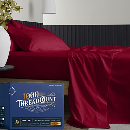 Pure Split King Size Cotton Bed Sheets Set (Split King, 1000 Thread Count) Burgundy Sheets And Pillow Cases (5 Pc) - Cotton Shee