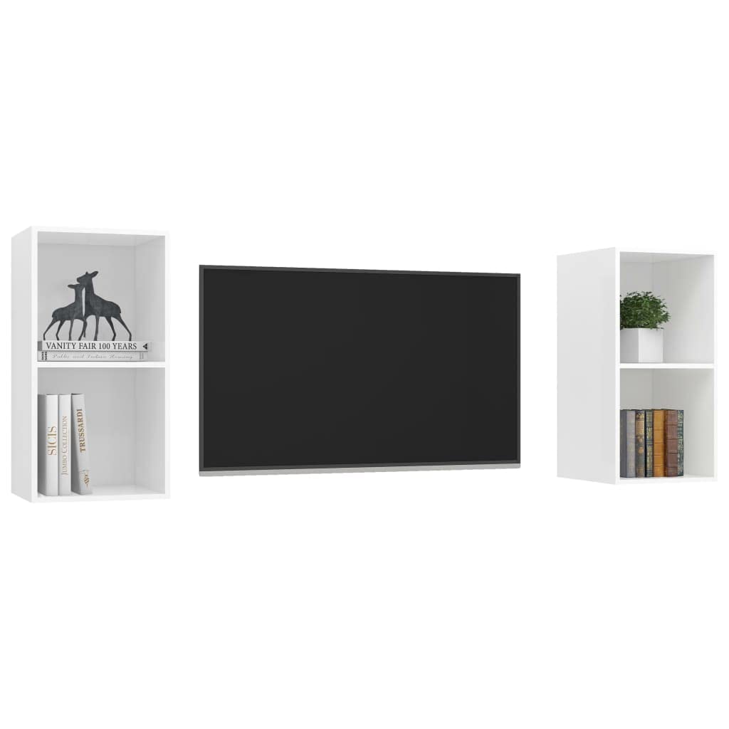 vidaXL Modern White TV Cabinets | Set of 2 | Wall-Mounted TV Stand with Storage | Engineered Wood Material | Assembly Required