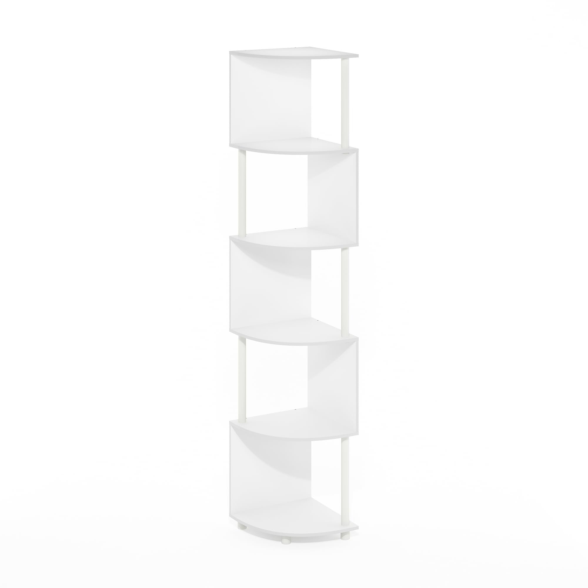 Furinno Econ 5-Tier Zigzag Corner Shelf Bookcase, Bookshelf, White/White
