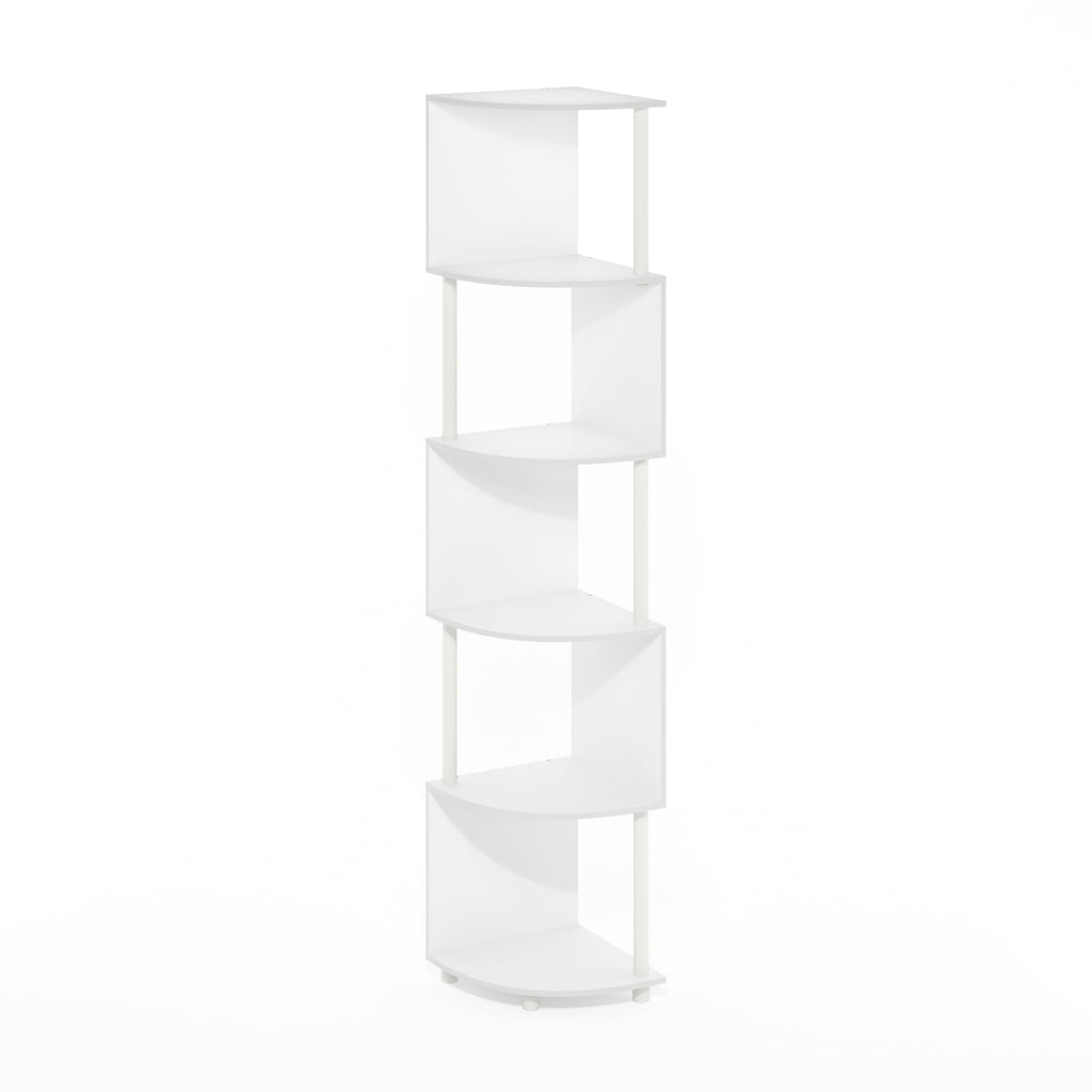 Furinno Econ 5-Tier Zigzag Corner Shelf Bookcase, Bookshelf, White/White