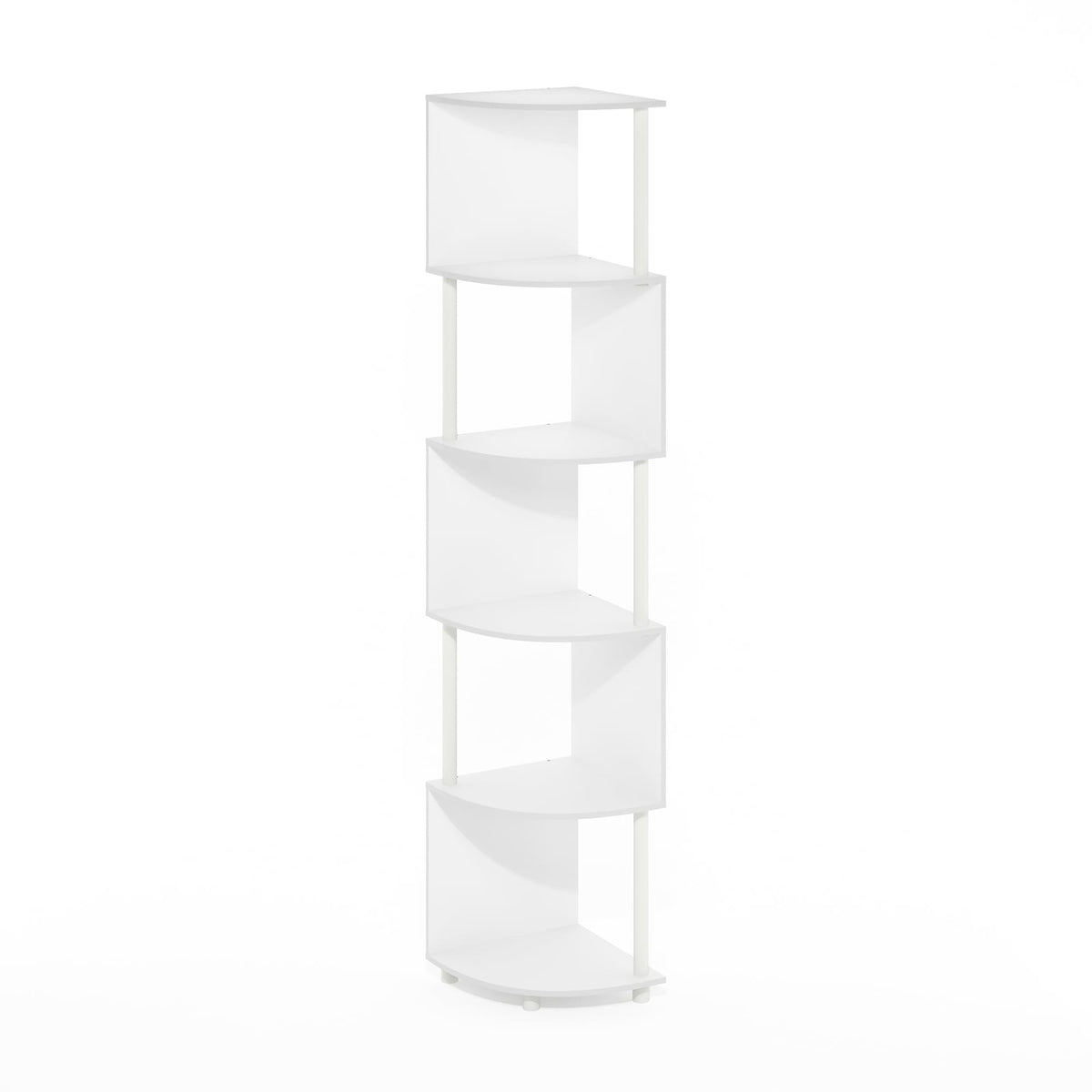 Furinno Econ 5-Tier Zigzag Corner Shelf Bookcase, Bookshelf, White/White