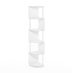 Furinno Econ 5-Tier Zigzag Corner Shelf Bookcase, Bookshelf, White/White