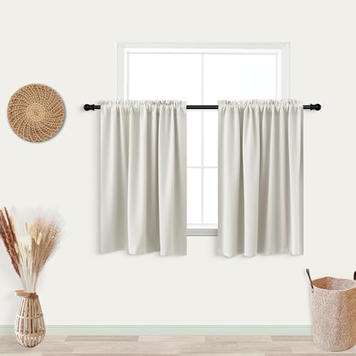 Koufall Cafe Curtains 18 X 24 Inch Length For Small Window Treatments Tiers Boho Blackout Curtains For Rv Camper Windows Kitchen,Sets Of 2 Panels,Cream Beige