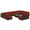 vidaXL 13-Piece Outdoor Lounge Set - Durable Powder-Coated Steel & PE Rattan with Thick Cushions/Pillows – 10 Middle Sofas, 2 Corner Sofas, Coffee Table - Brown/Cinnamon Red