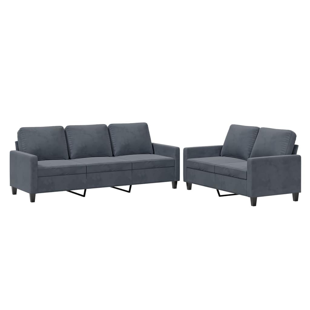vidaXL 2-Piece Dark Gray Velvet Sofa Set - Comfortable Seating with Armrests & Cushions for Living Room or Office