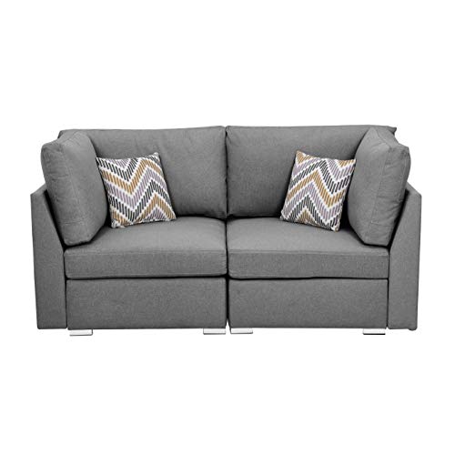 Lilola Home Amira Gray Fabric Loveseat Couch with Pillows