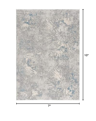 HomeRoots 100% High Grade Polypropylene 7â€ x 10â€ Blue Abstract Circular Motifs Area Rug