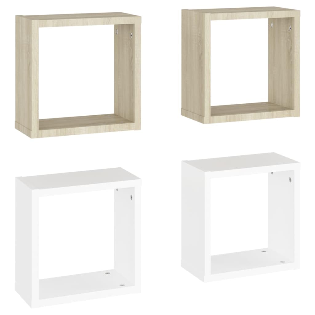 Wall Cube Shelves 4 pcs White and Sonoma Oak 30x15x30 cm