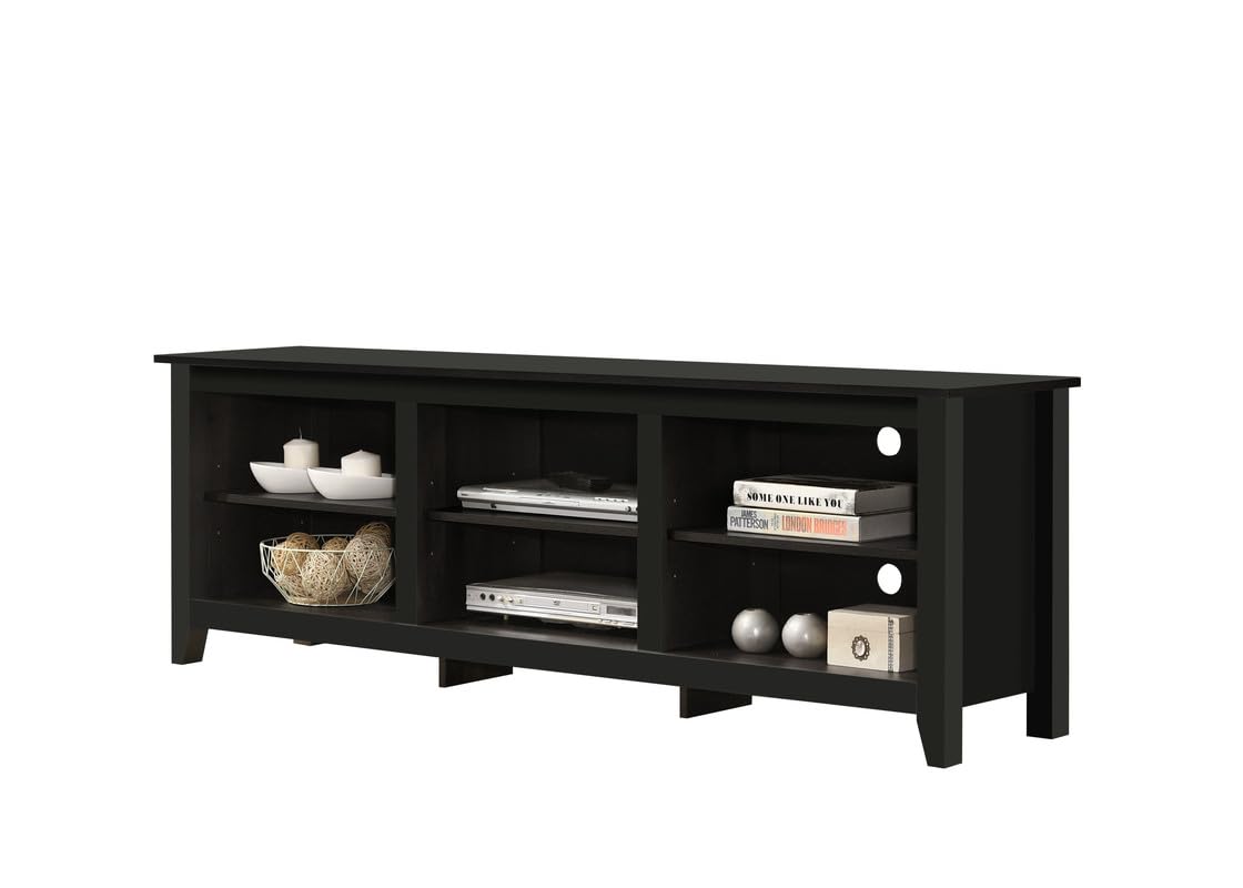 Lilola Home Benito Black 70" W TV Stand with Open Shelves and Cable Management