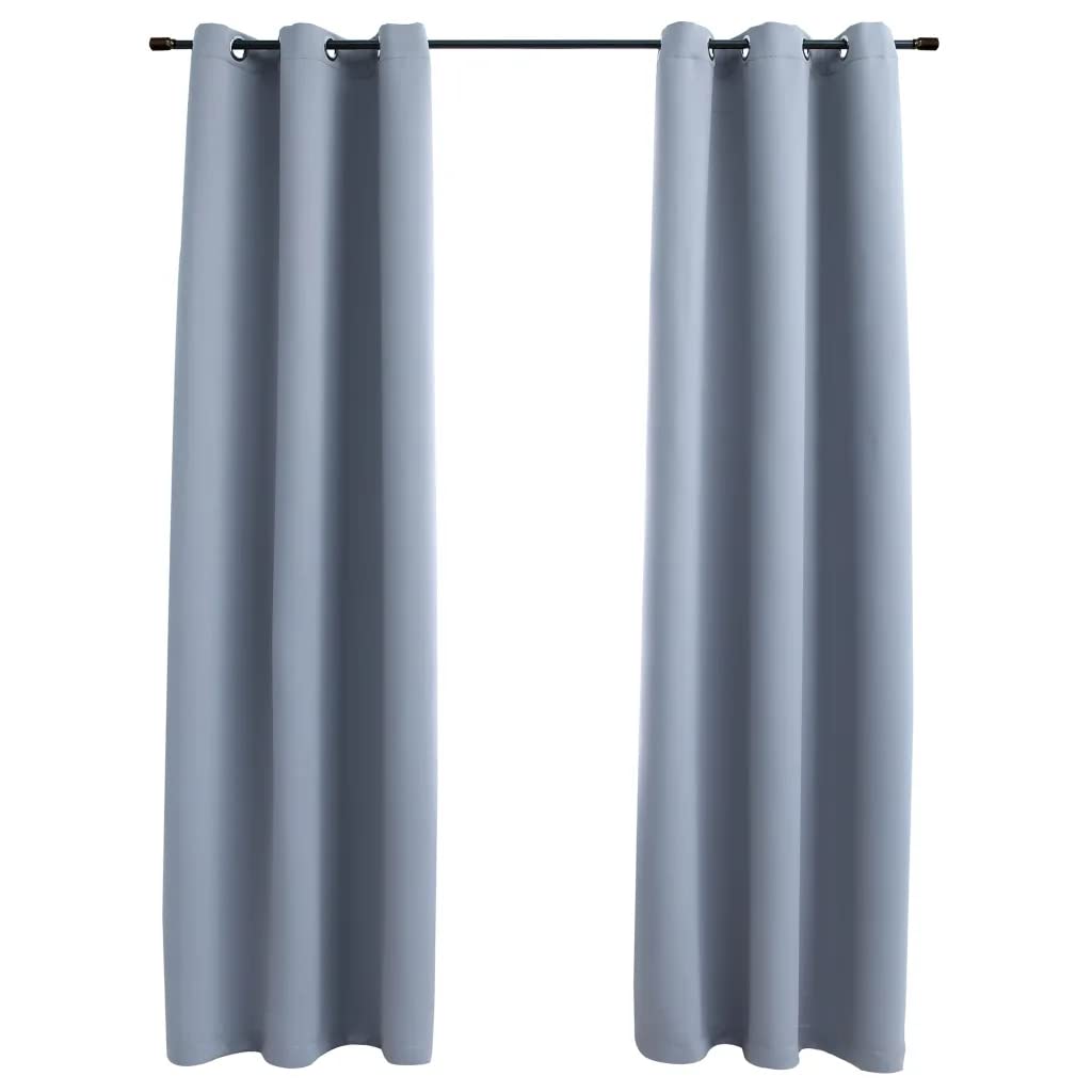 vidaXL Blackout Curtains with Rings 2 pcs Gray 37&quot;x63&quot; Fabric