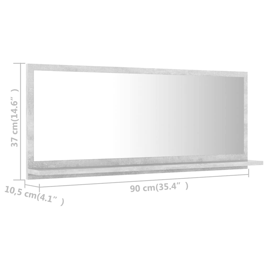 vidaXL Bathroom Wall Mirror with Shelf, 35.4&quot;x4.1&quot;x14.6&quot;, Modern Design, Durable Engineered Wood & Acrylic, Practical Storage, Concrete Gray Finish