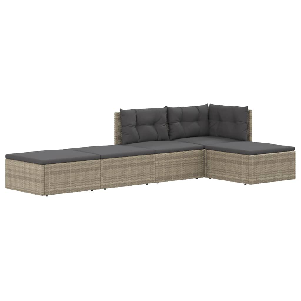 vidaXL 5-Piece Patio Lounge Set with Cushions - Gray Poly Rattan, Weather Resistant, Modular Design, Adjustable Seats, Comfortable Outdoor Furniture