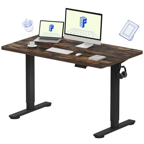 Flexispot En1 Whole-Piece Adjustable Desk, 48X24 Electric Standing Desk Sit Stand Desk For Home Office (Black Frame + Rustic Top, 2 Packages)