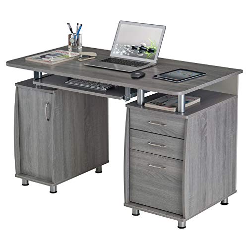 47.5'' Computer Desk With File Cabinet And Drawers, Storage Cabinet With Removable Shelf And Ventilation For Cpu, Home Office Desk Or Computer Workstation With Keyboard Tray, Grey