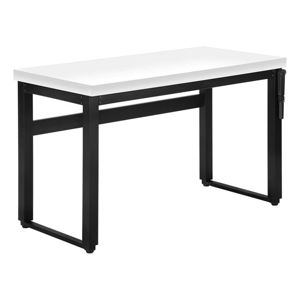 Monarch Specialties 7681 Computer Desk, Home Office, Standing, Adjustable, 48' L, Work, Laptop, Metal, Laminate, White, Black, Contemporary, Modern Desk-48 Adj.Height, 47.25' L x 23.75' W x 29.5' H