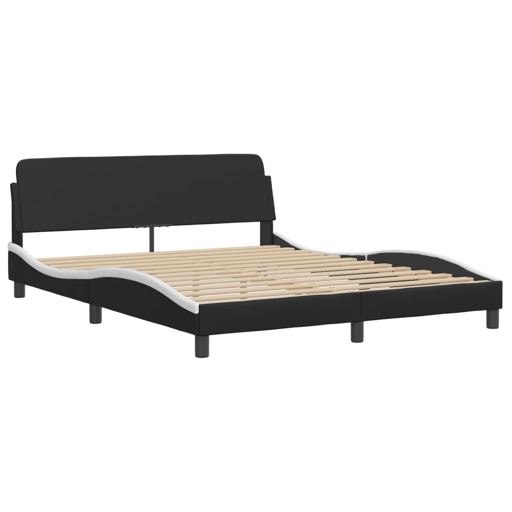 vidaXL Queen Bed Frame with Headboard - Black/White Faux Leather, Modern Design, Sturdy Legs & Plywood Slats, 85.8"x61.8"x29.3"