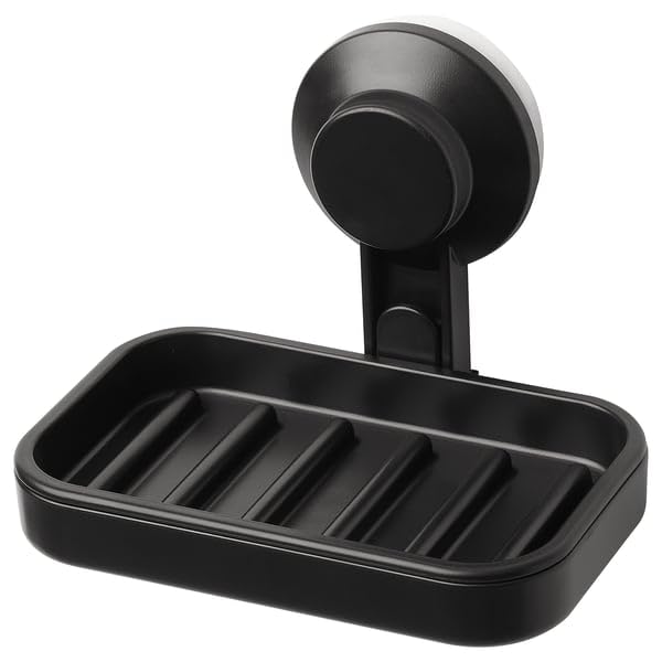 Ikeaa TISKEN Bathroom Soap Dish with Suction Cup, Black, 14 x 10 cm, ToolFree Installation