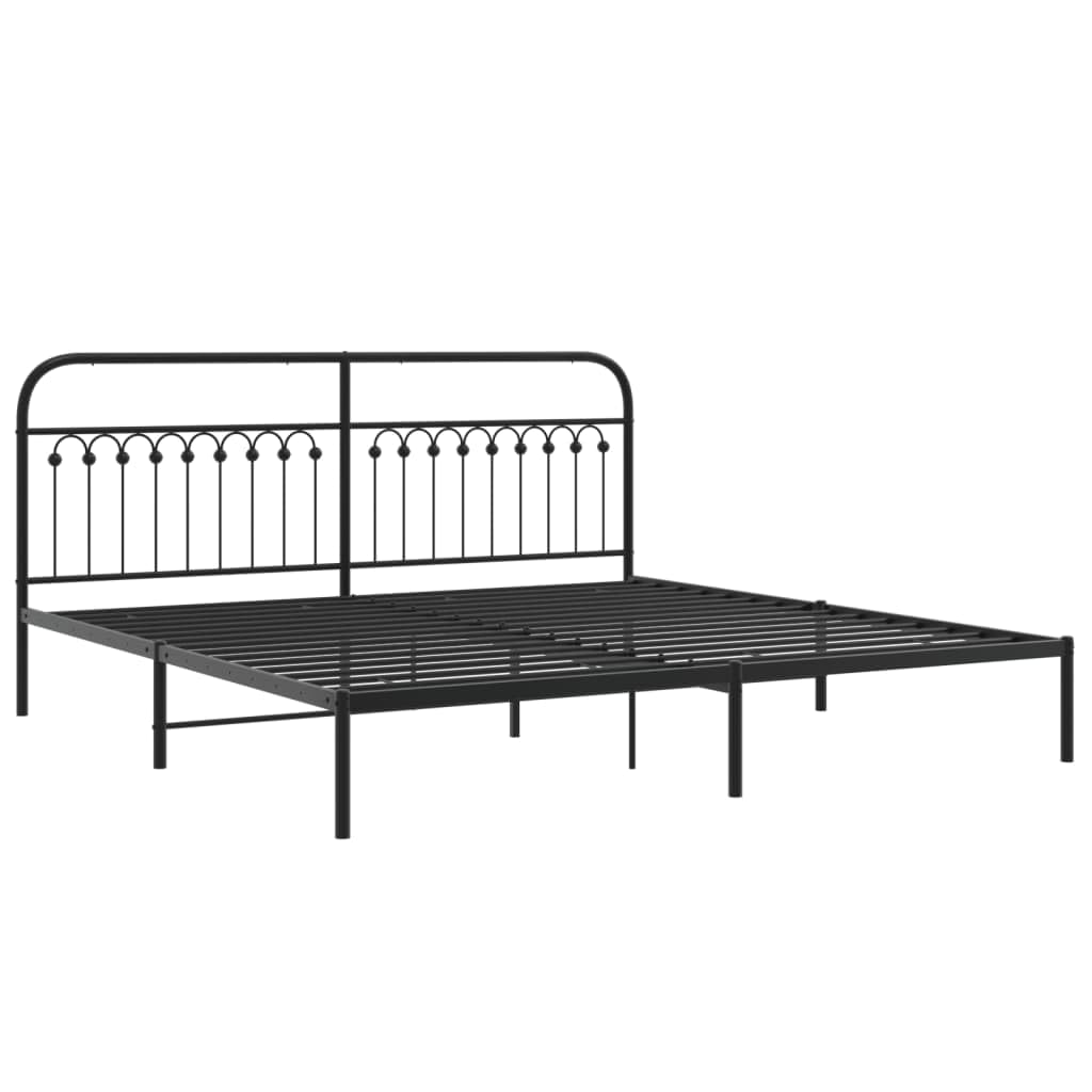 vidaXL Metal Bed Frame with Headboard - King Size, Black Steel Double Bed, 11.8&quot; Under-Bed Storage - Dimensions 81.5&quot;x78&quot;x39.4&quot;