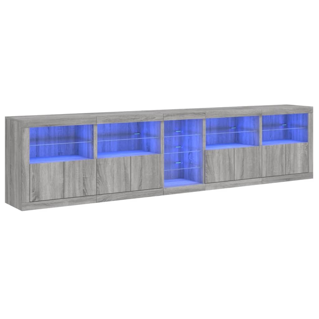 vidaXL Sideboard with LED Lights Gray Sonoma 111.4inchx14.6inchx26.4