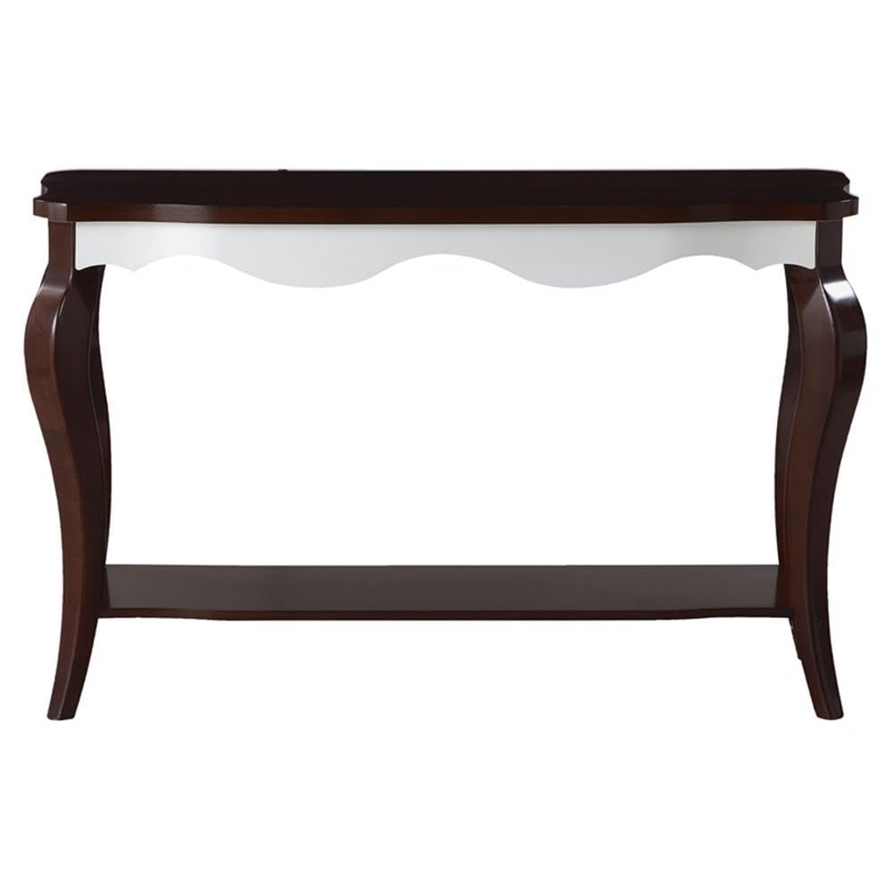 Acme Mathias Waving Apron Wood Sofa Table in Walnut and White