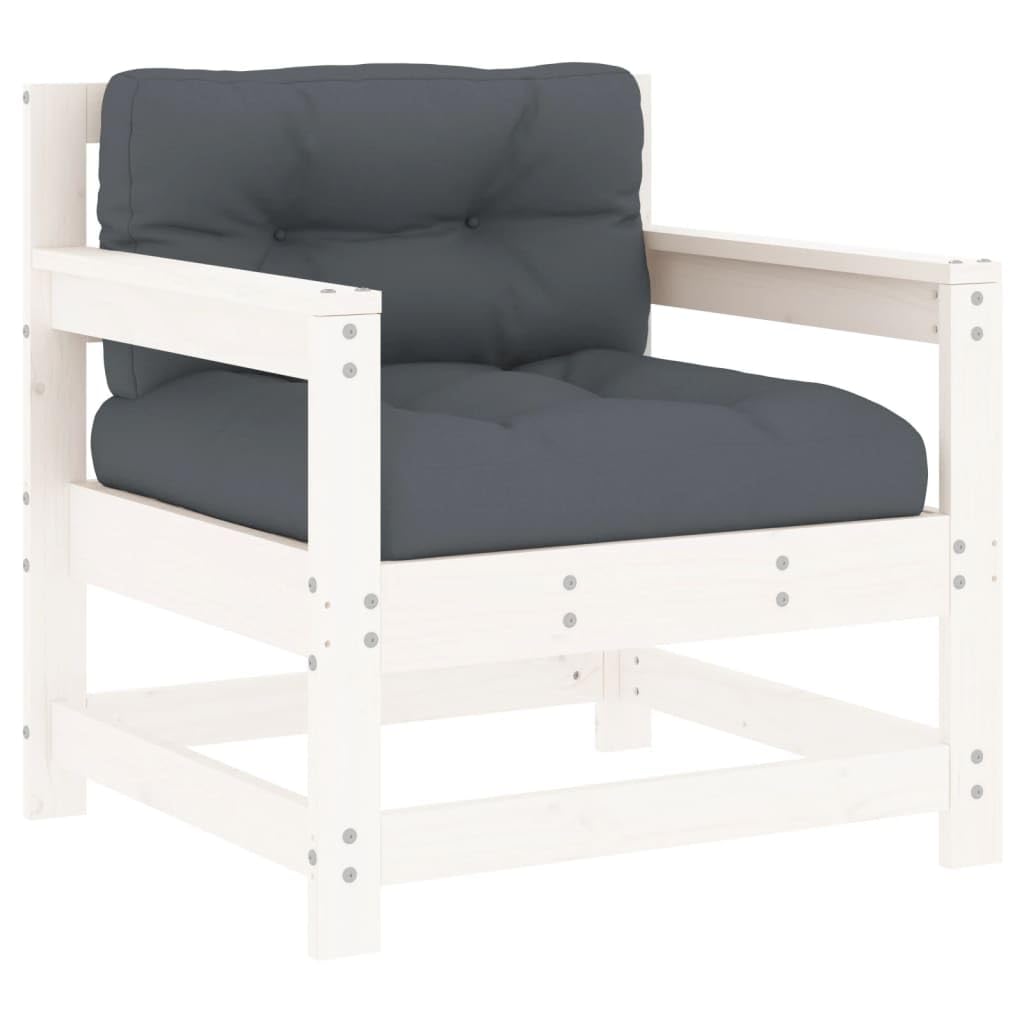 vidaXL Solid Wood Pine Patio Chairs with Cushions - 2 pcs Set, White - Comfortable, Sturdy & Modular Outdoor Seating Ideal for Garden, Patio, Terrace