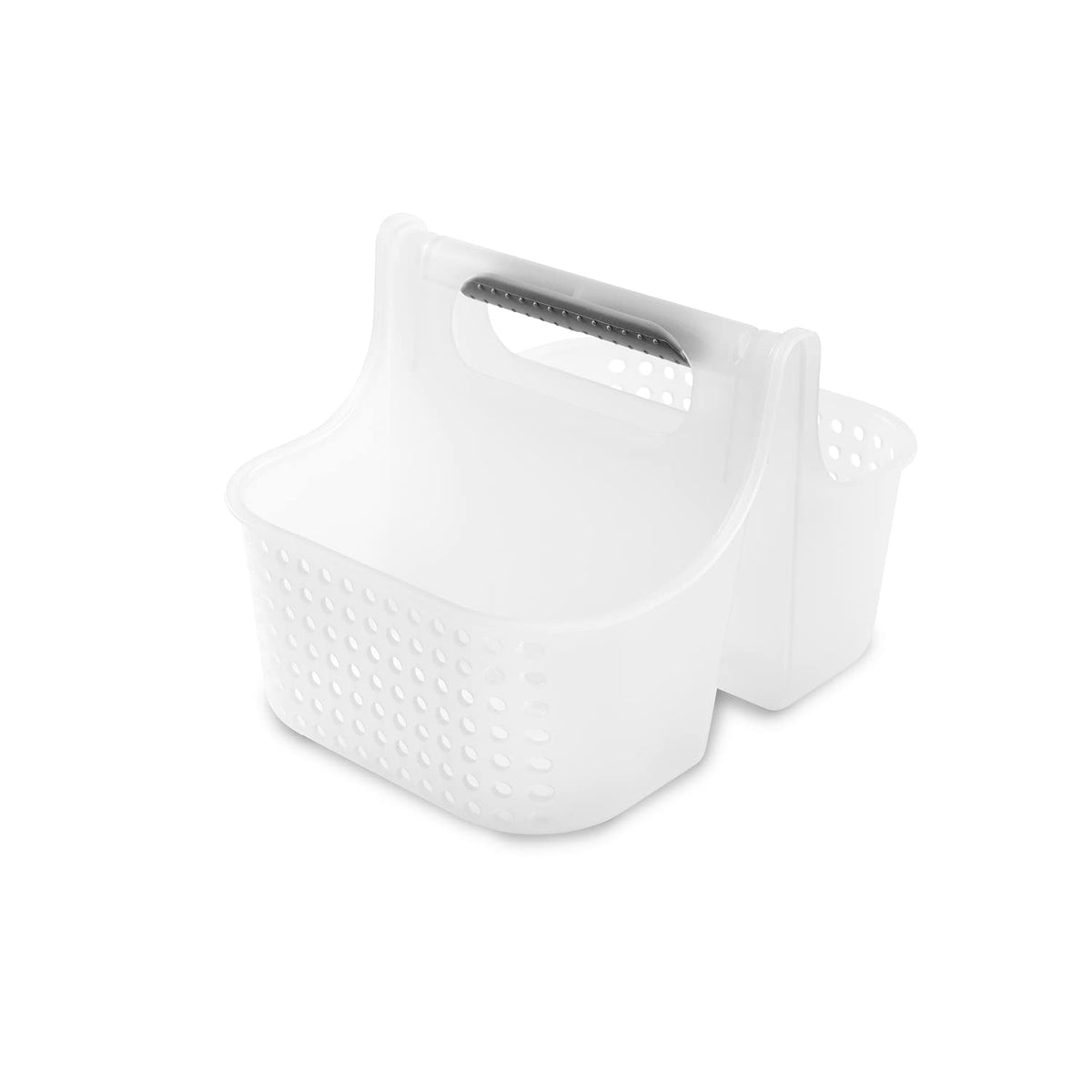 Madesmart 2-Compartment Soft Grip Shower Tote for Bathroom Organization, Plastic Storage Shower Caddy Bucket, Small, Frost