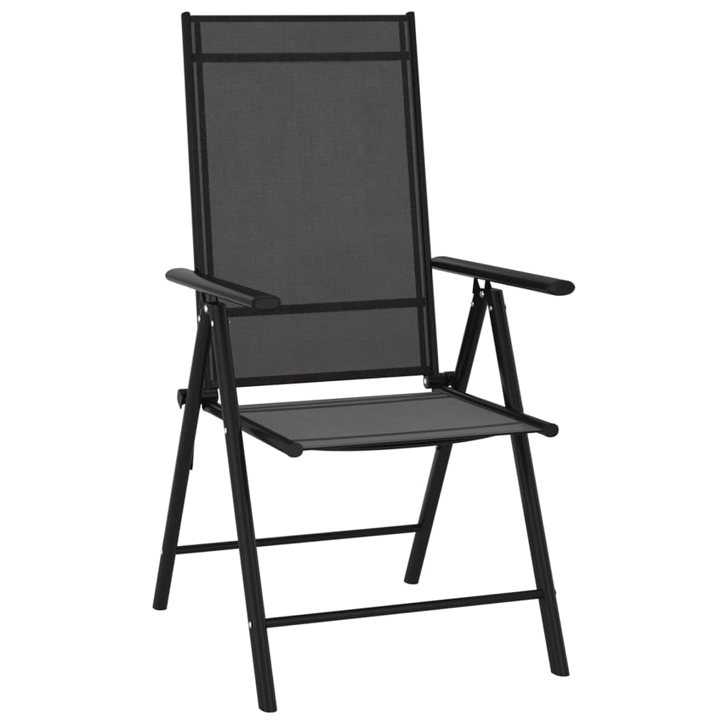 vidaXL Black Folding Patio Chairs - Set of 6 Aluminum Textilene Chairs with 7-Position Reclining - Portable and Foldable Outdoor Seating for Garden, Beach, Camping