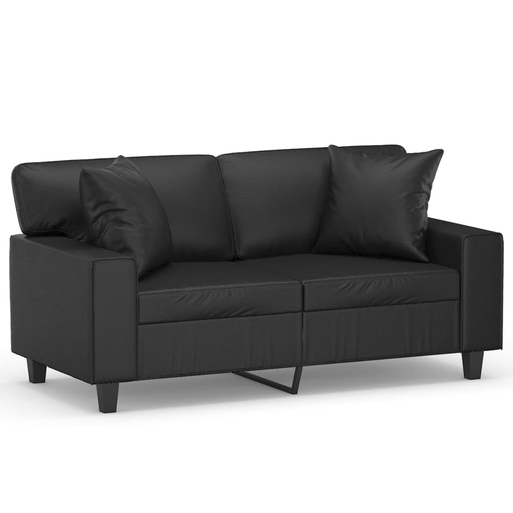 vidaXL Modern 2-Seater Lounge Sofa with Throw Pillows - Black Faux Leather Couch for Living Room, Office, Lounge Areas