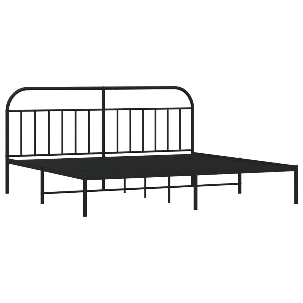 vidaXL Powder-Coated Steel Metal Bed Frame with Headboard and Extra Storage Space, Suitable for 76&quot;x79.9&quot; Mattress, Solid Support, Black