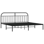 vidaXL Powder-Coated Steel Metal Bed Frame with Headboard and Extra Storage Space, Suitable for 76"x79.9" Mattress, Solid Support, Black