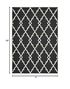 HomeRoots Polypropylene 7’x10’ Black and Ivory Trellis Indoor Outdoor Area Rug