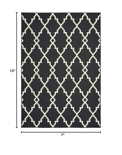 HomeRoots Polypropylene 7’x10’ Black and Ivory Trellis Indoor Outdoor Area Rug