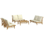 vidaXL 5 Piece Outdoor Patio Lounge Set - Natural Bamboo Finish - Cream White Cushions - Sofa, Chairs, and Coffee Table - Flexible Modular Design