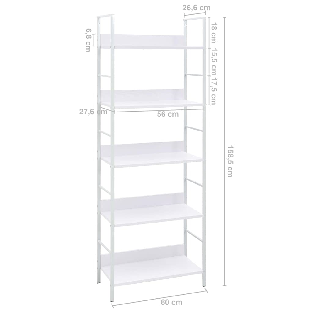 vidaXL 5-Layer Book Shelf White 60x27.6x158.5 cm Engineered Wood, 288228