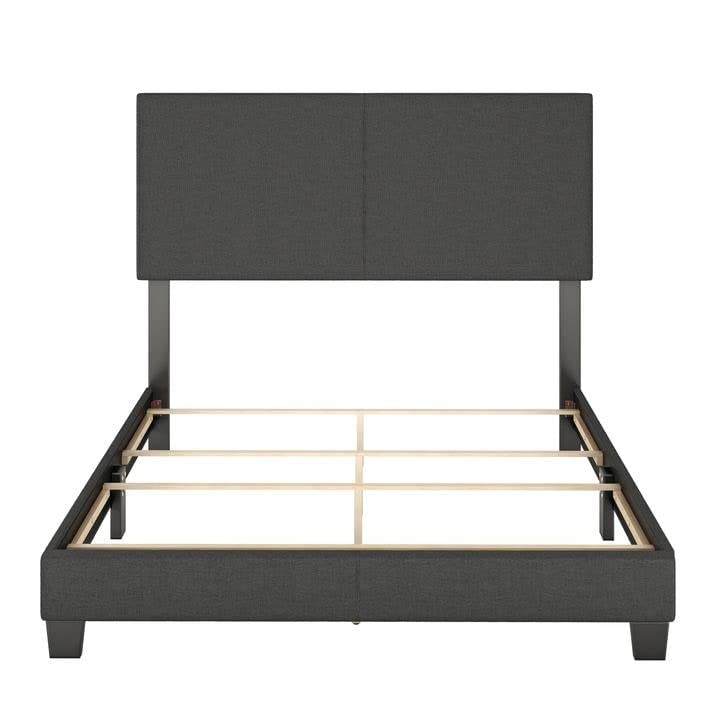 Sleep Sync Tivoli Charcoal Linen Upholstered Platform Bed Frame In Four Sizes King Glam, Farmhouse