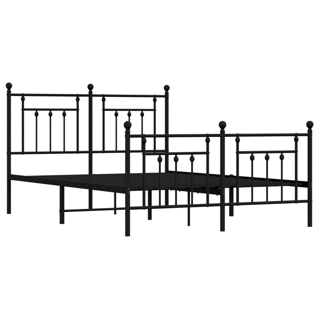 vidaXL 12 Inch Black Queen Bed Frame with Headboard & Footboard, Sturdy Metal Platform Bed Frame & Slats, Extra Under Bed Storage, No Box Spring Needed, Without Mattress