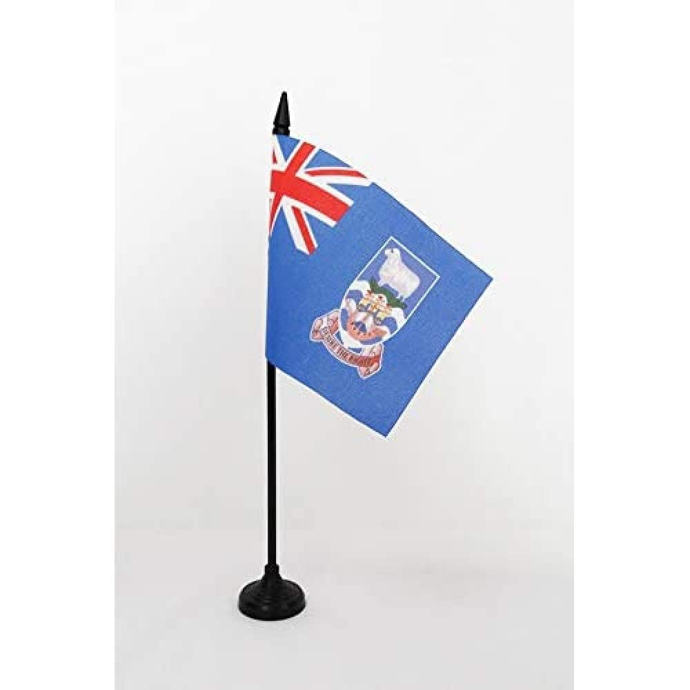 Falkland Islands Table Flag 4' X 6' - Malvinas Desk Flag 15 X 10 Cm - Black Plastic Stick And Base- Az Flag