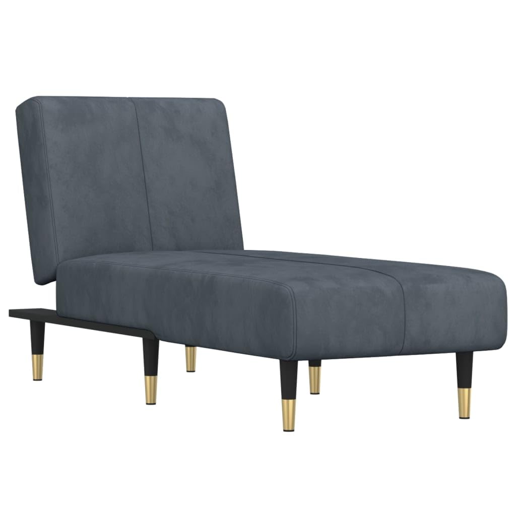 vidaXL Dark Gray Velvet Chaise Longue - Multipurpose 3 Position Reclining Sofa for Living Room and Bedroom, Soft Upholstery, Sturdy Metal Frame & Easy Assembly