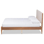 Baxton Studio Lenora Mid-Century Modern Beige Fabric Upholstered and Walnut Brown Finished Wood Queen Size Platform Bed