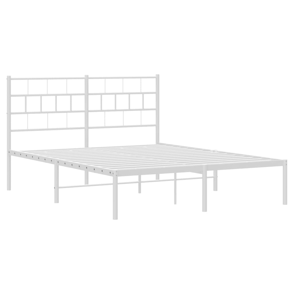 vidaXL 12-Inch White Metal Full Bed Frame with Headboard, Heavy-Duty Slats Support with Under-Bed Storage for Modern Bedroom, No Box Spring Needed & Easy Assembly, No Mattress