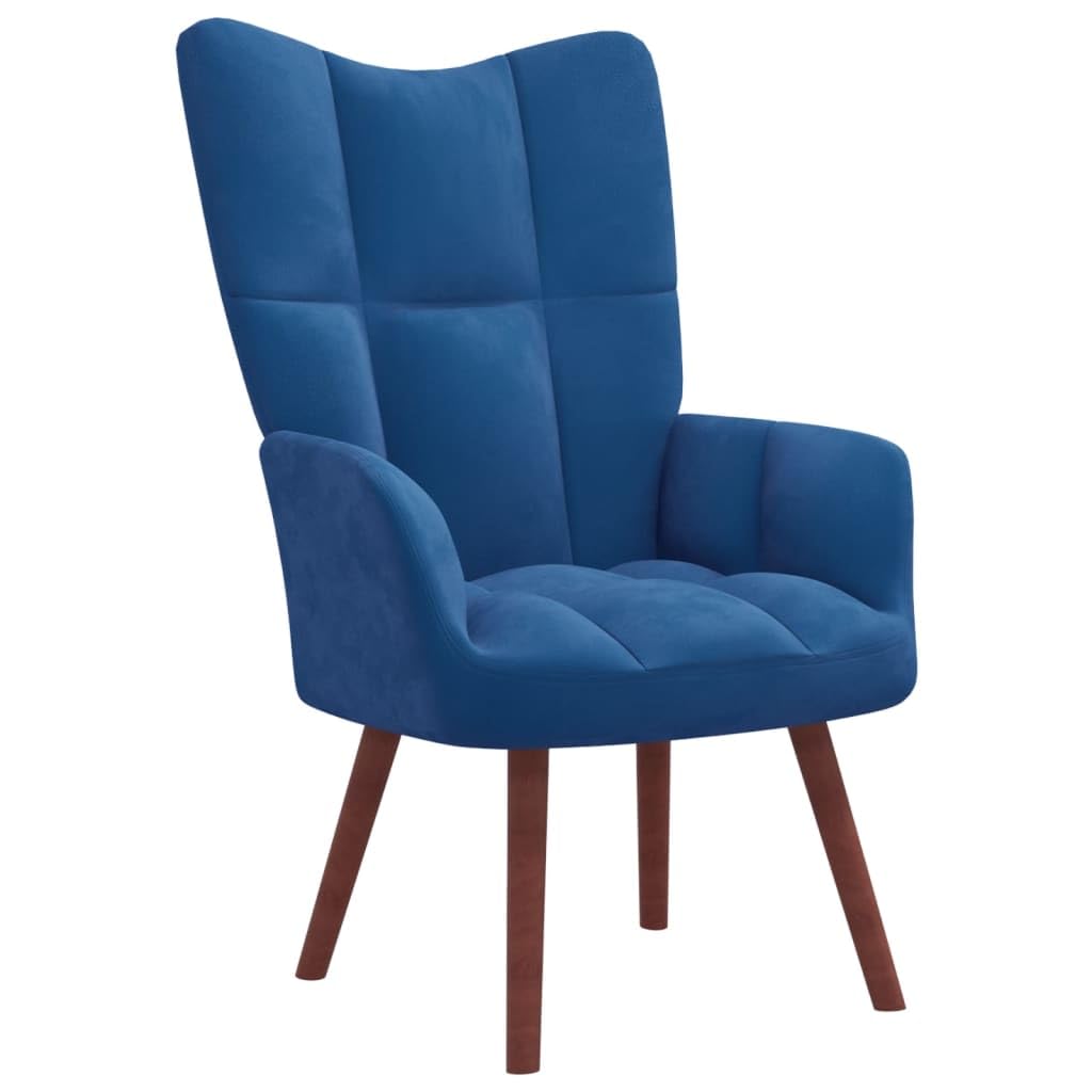 vidaXL Blue Velvet Relaxing Chair with Wooden Legs and Steel Frame – Comfortable Lounge Seating for Living Room, Office, or Bedroom