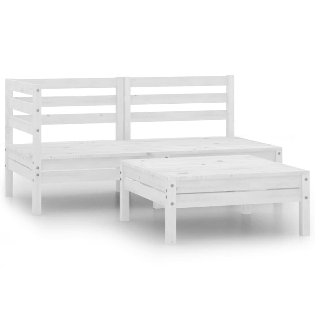 3 Piece Patio Lounge Set Solid Pinewood White