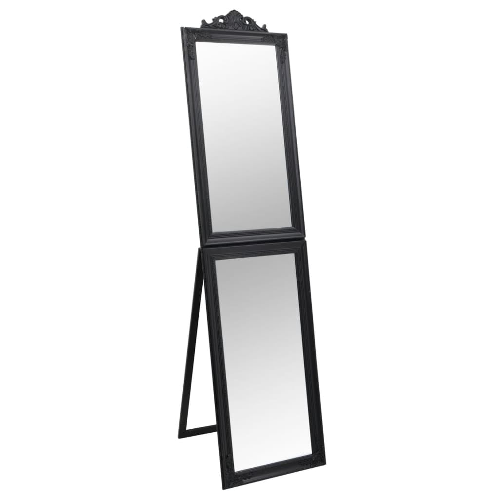 vidaXL Free-Standing Full-Length Mirror with Retro Baroque Pattern - Foldable, Durable, and Compact Design - Black