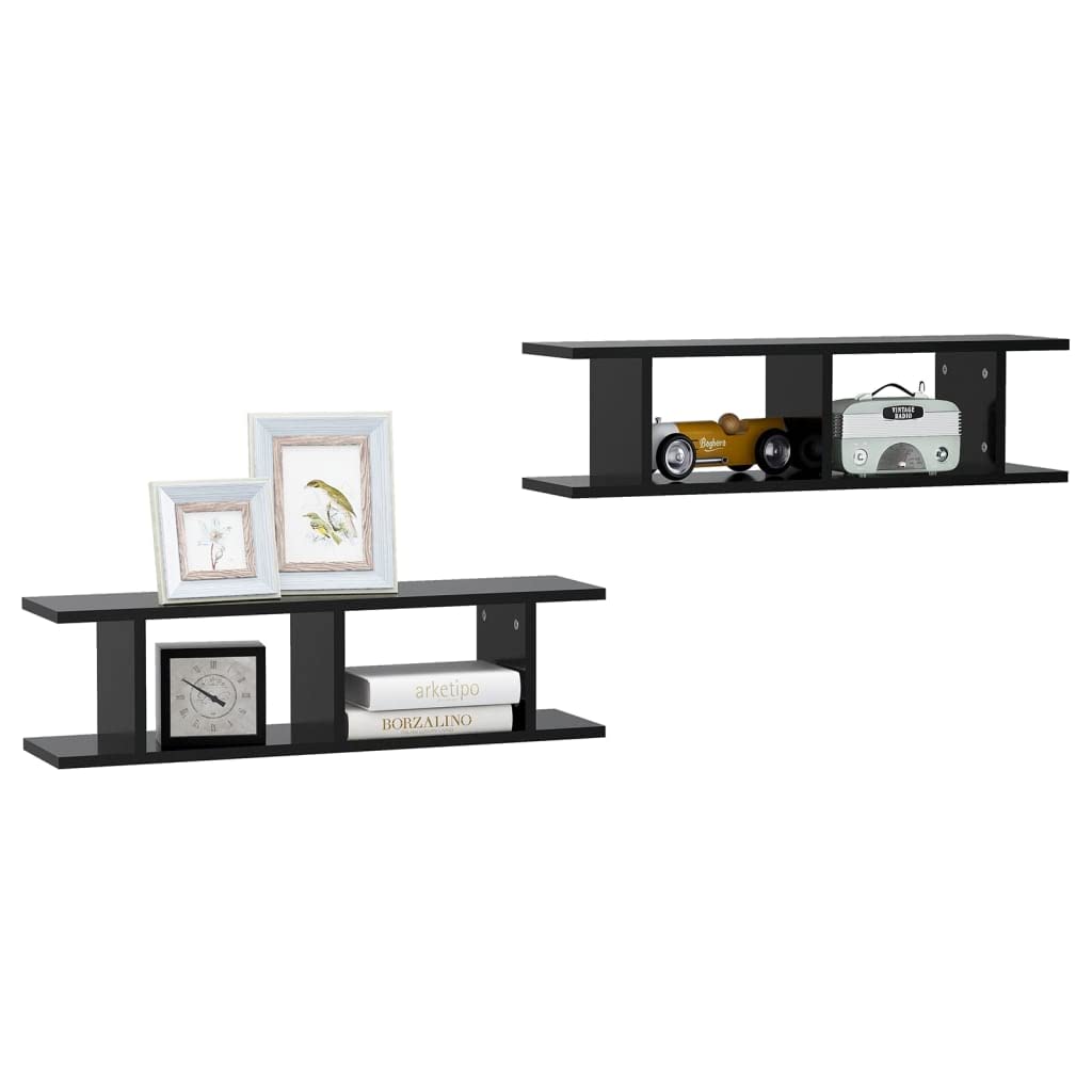 vidaXL Wall Shelves 2 pcs Black 30.7&quot;x7.1&quot;x7.9&quot; Engineered Wood